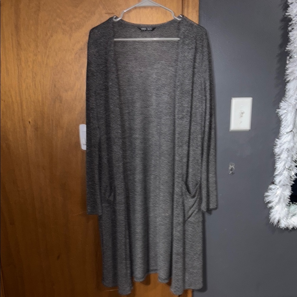 Gray Open Front Cardigan